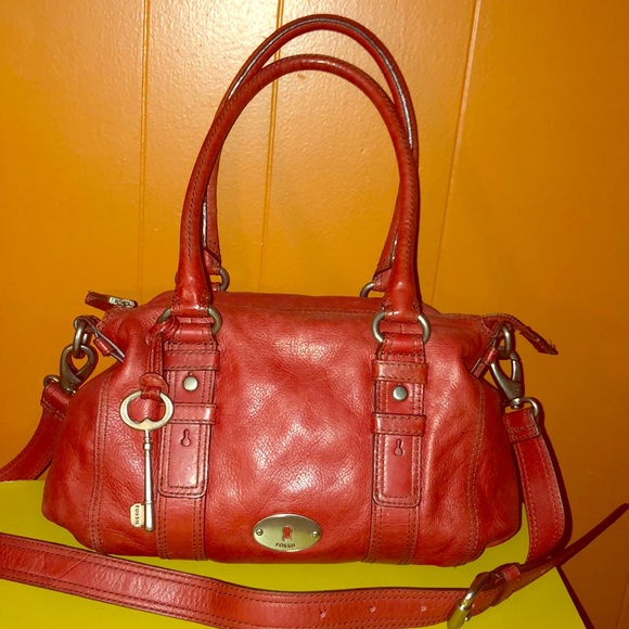 Fossil Handbags - Fossil Maddox Red Pebbled Leather Satchel Bag